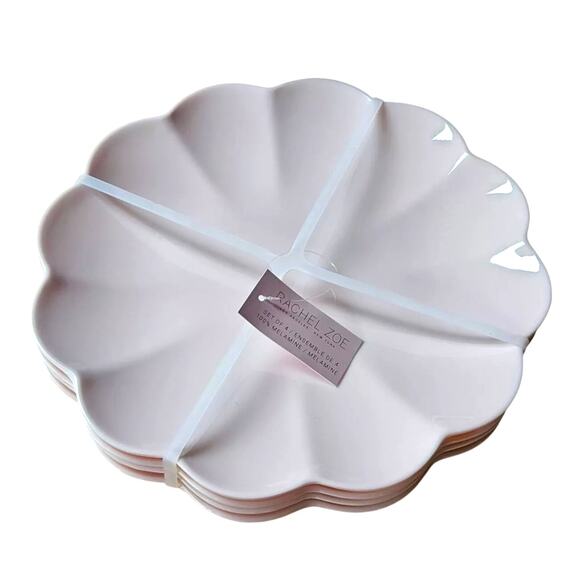Rachel Zoe Pastel Pink Melamine Dinner Plates 11in Scalloped Set of 4 New - Picture 6 of 10